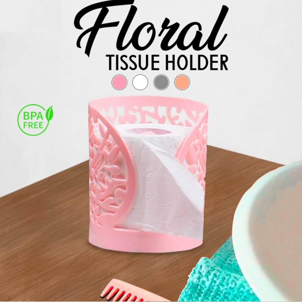Tissue Holder, Stylish Floral Round Shape Tissue holder for kitchen Plastic Random Colors image